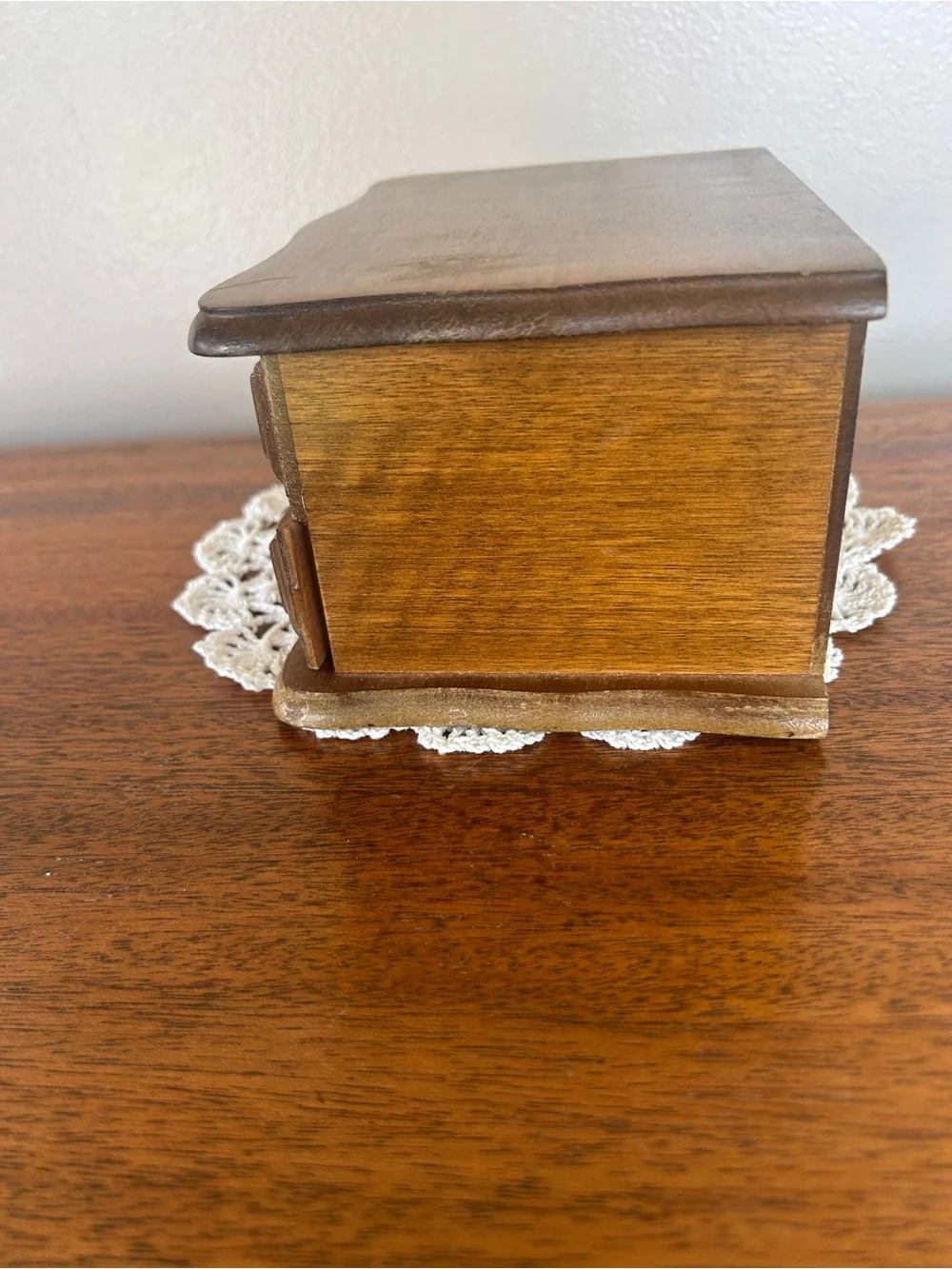 VTG Wooden Dresser Jewelry Box Drawer Hinged Lid Mirror Gold Velvet Interior
